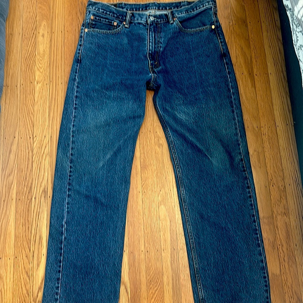 Levis 505 Jeans Mens 38x34 Blue Regular Fit Straight Zip Fly Classic Workwear